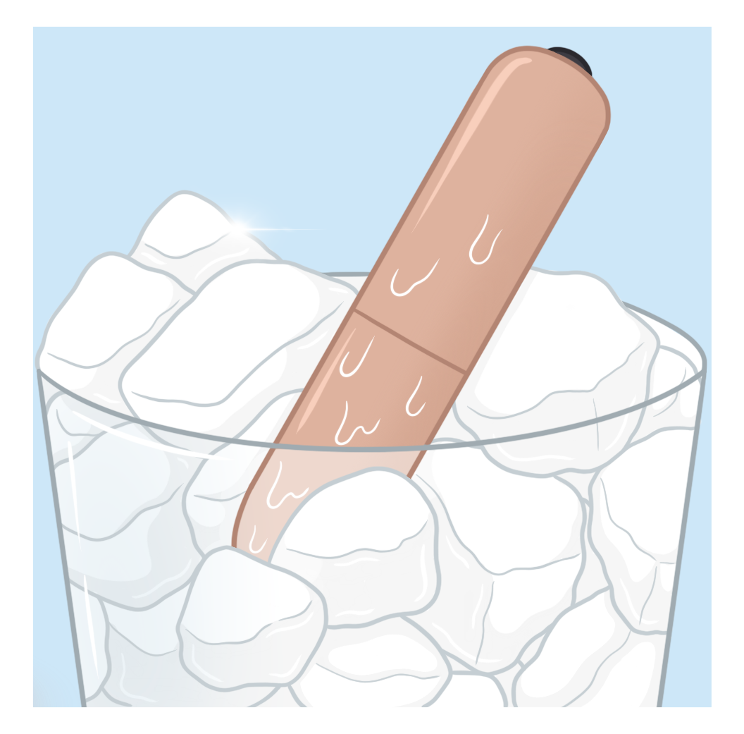 Illustration of Maya Bullet vibrator being chilled in a glass of ice for some temperature play