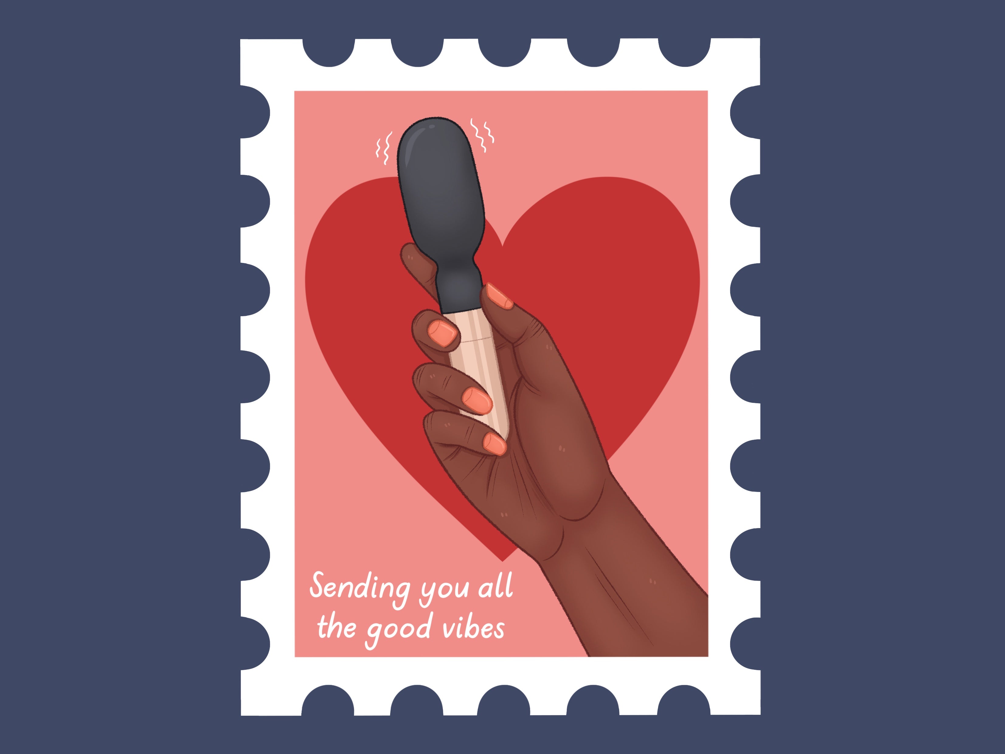 Sending you all the good vibes. cartoon drawing of a hand over a red heart showing KOI wand